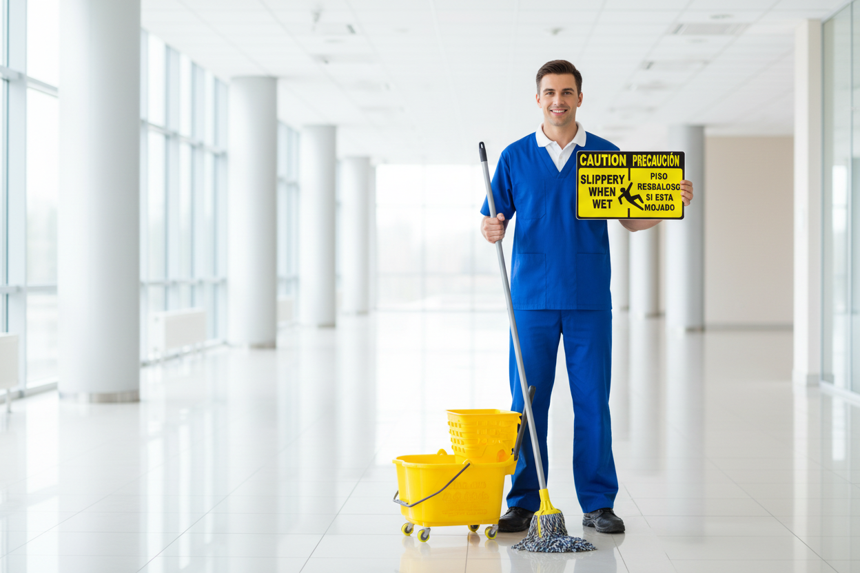 Caution Slippery When Wet Bilingual Sign by Sala Graphics