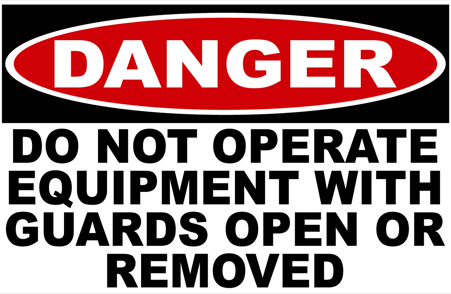 Danger Do Not Operate Equipment with Guards Open or Removed Decal