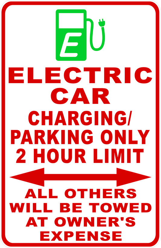 Electric Car Parking Charging Only Two Hour Limit Sign