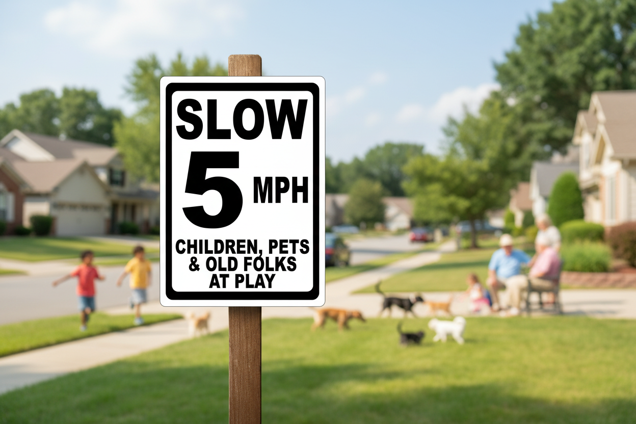 Slow 5 MPH Children Pets old Folks at Play Sign Sala Graphics