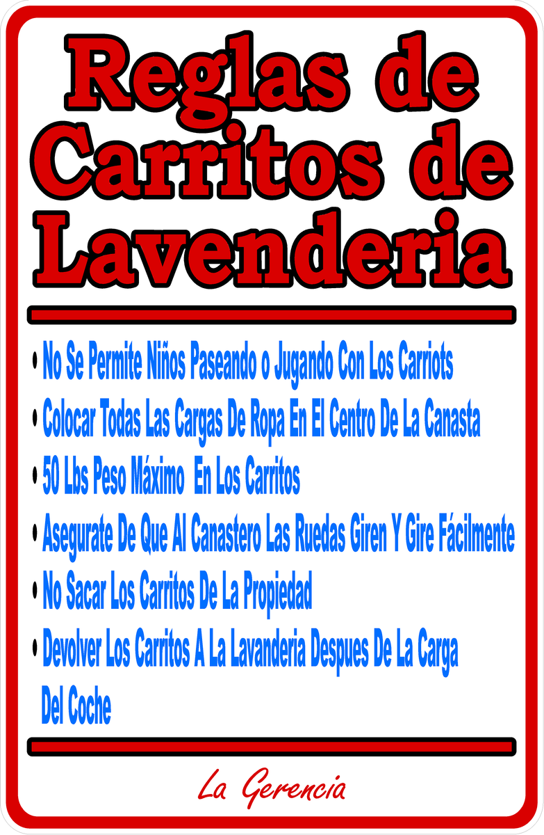 Laundry Cart Rules Laundromat Sign English or Spanish Signs by