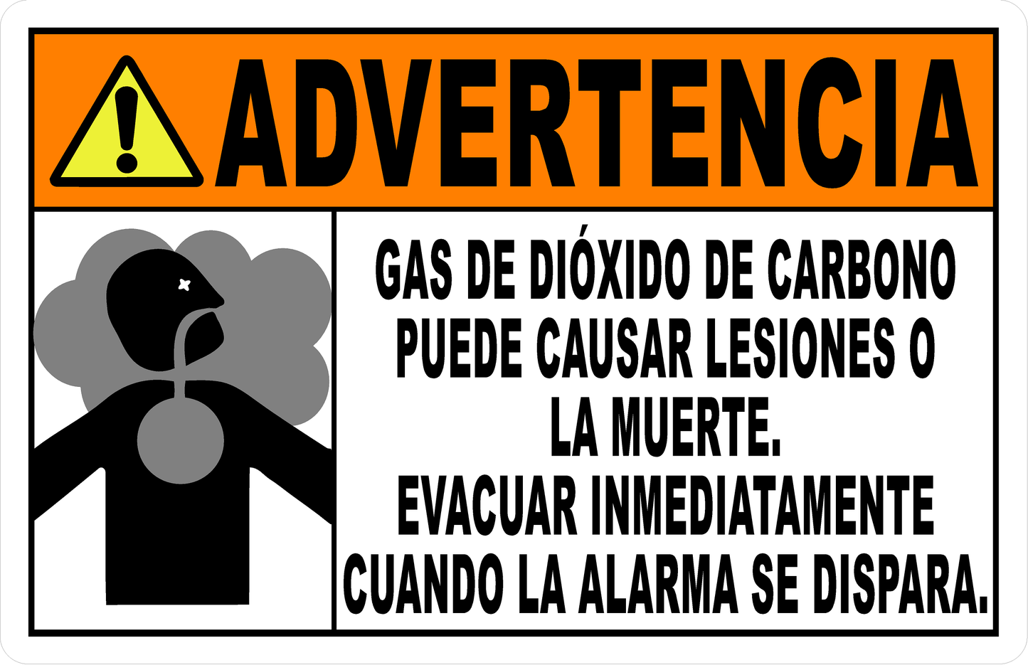 Warning Carbon Dioxide Gas Can Cause Injury or Death Sign