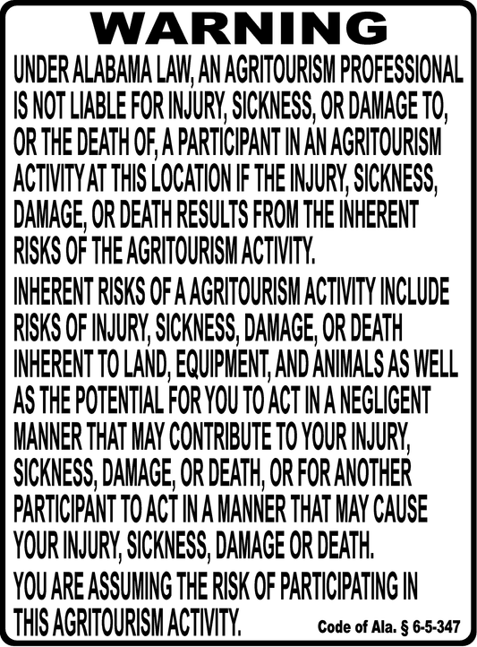 Agritourism Liability Law Sign for Alabama