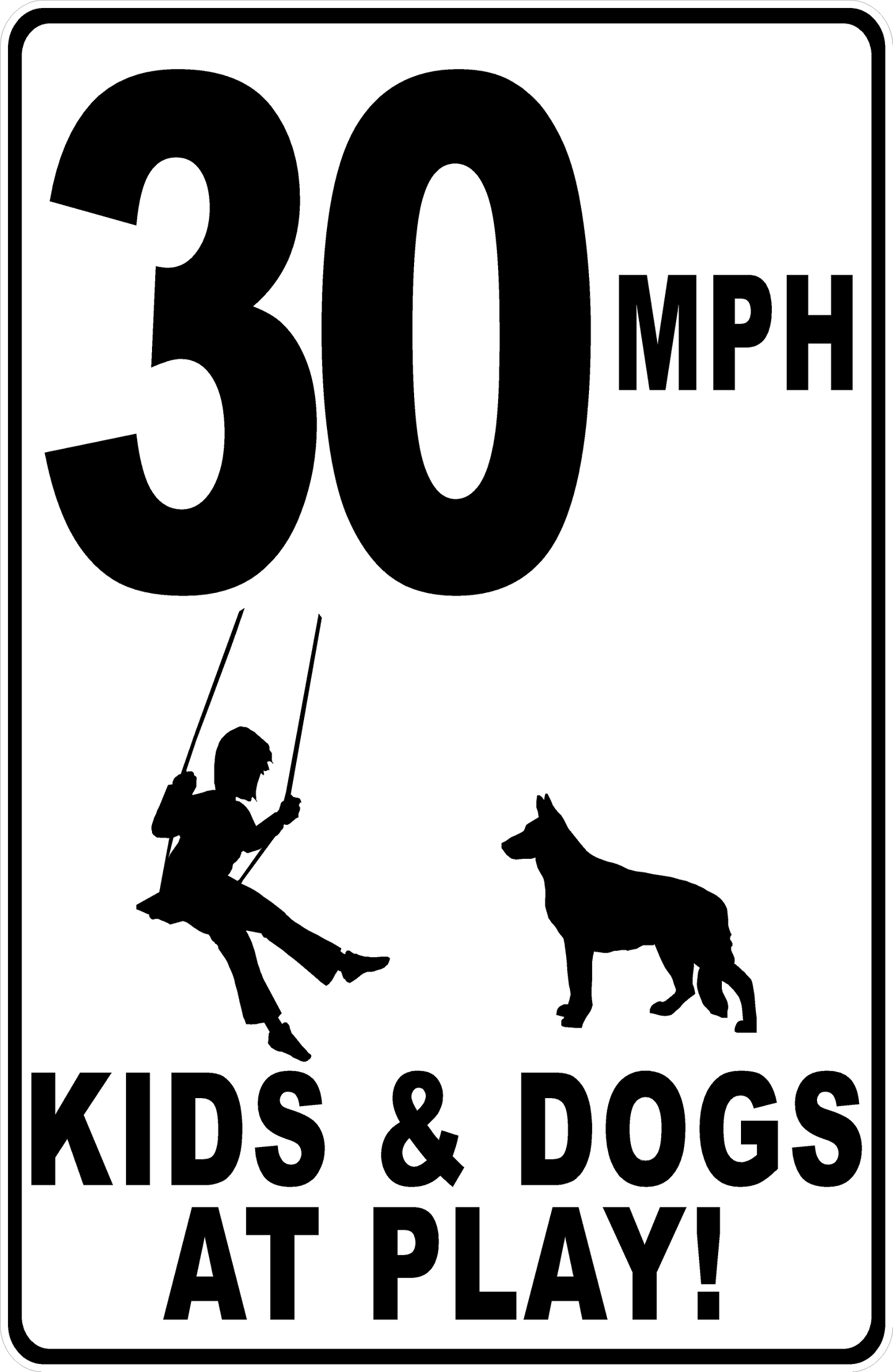 MPH Kids & Dogs at Play with Posted Speed Limit Sign