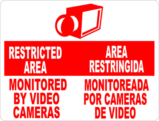 Restricted Area Monitored by Video Cameras Bilingual Sign