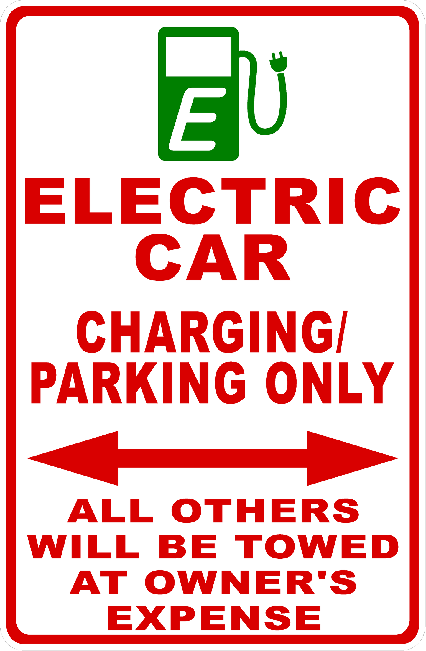Electric Car Parking Charging Only Sign.