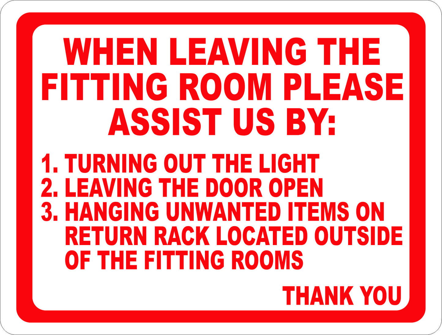 Fitting Rooms Rules Sign