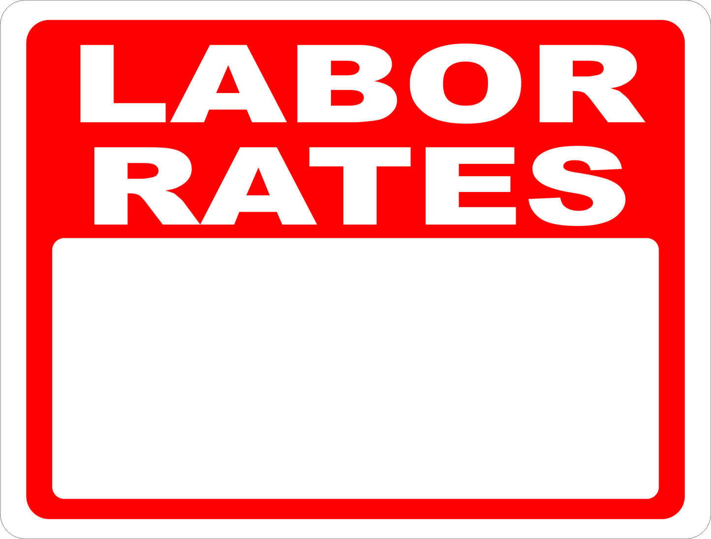 Customizable Labor Rates Sign