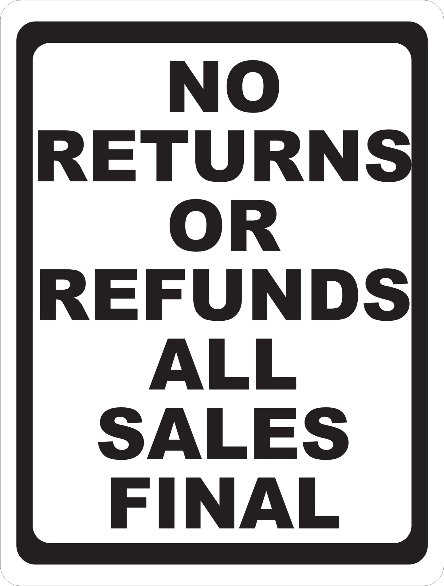 No Returns or Refunds Sign All Sales Final