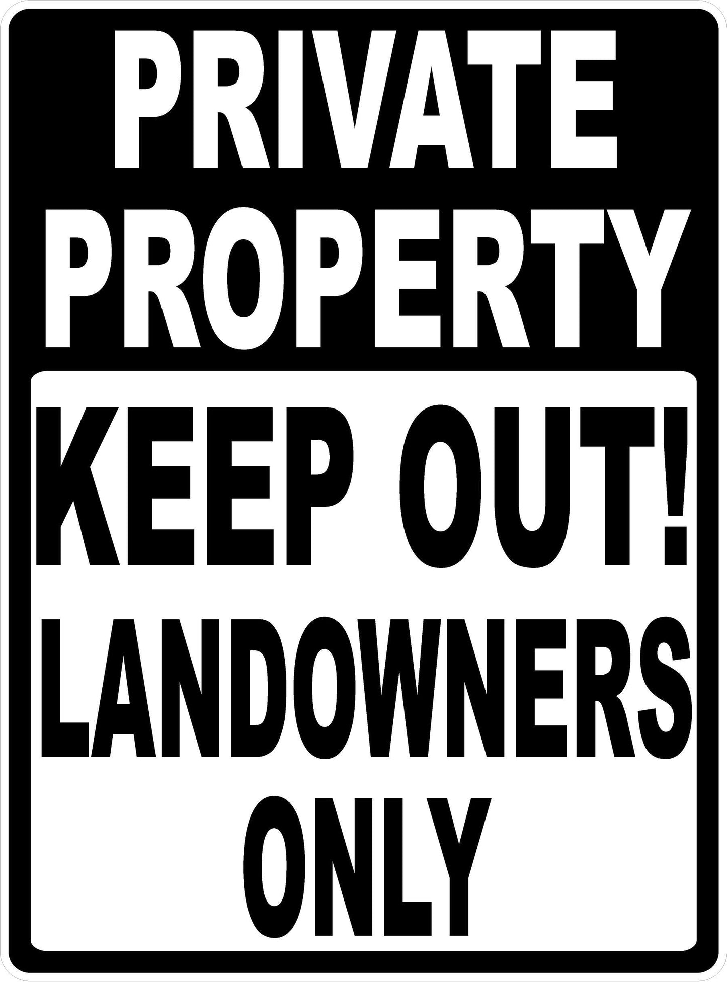 Private Property Keep Out! Landowners Only Sign