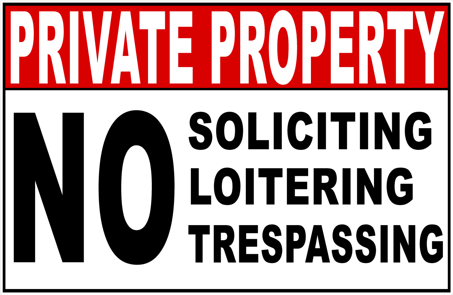 Private Property No Soliciting Loitering Trespassing Sign
