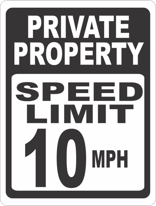Private Property Speed Limit 10 MPH Sign