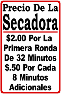 Spanish Commercial Dryer Pricing Sign