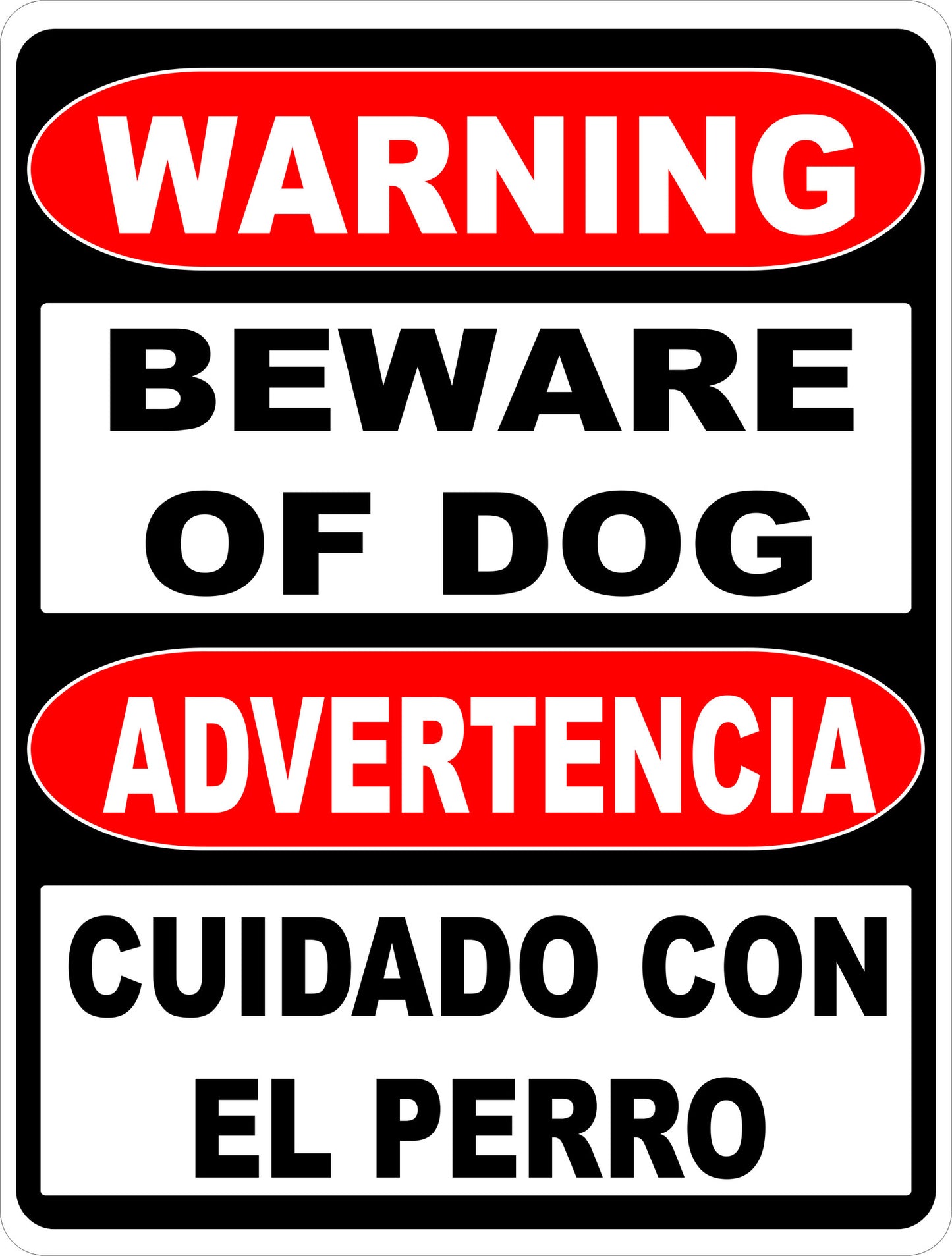 Bilingual Warning Beware of Dog Sign