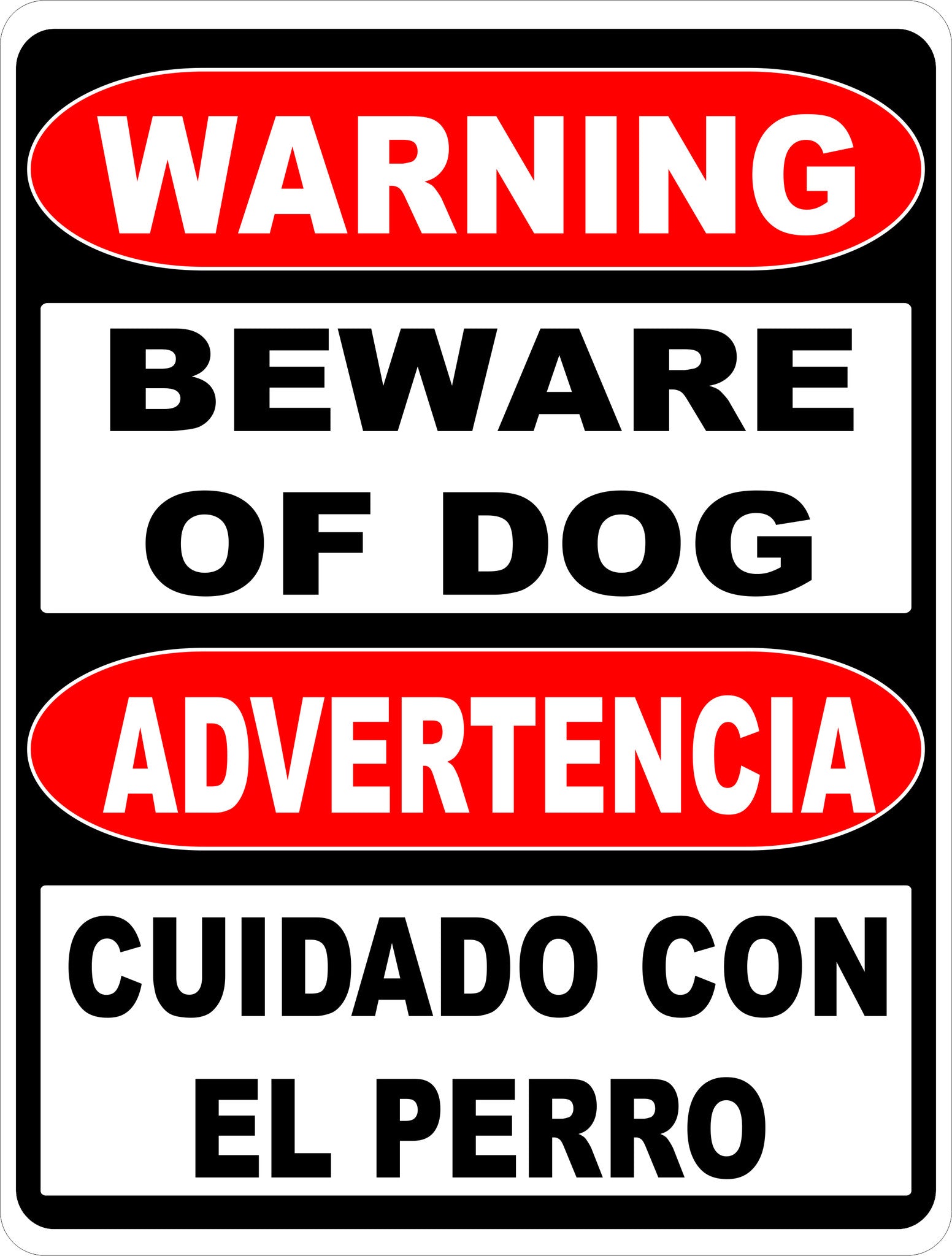 Bilingual Warning Beware of Dog Sign