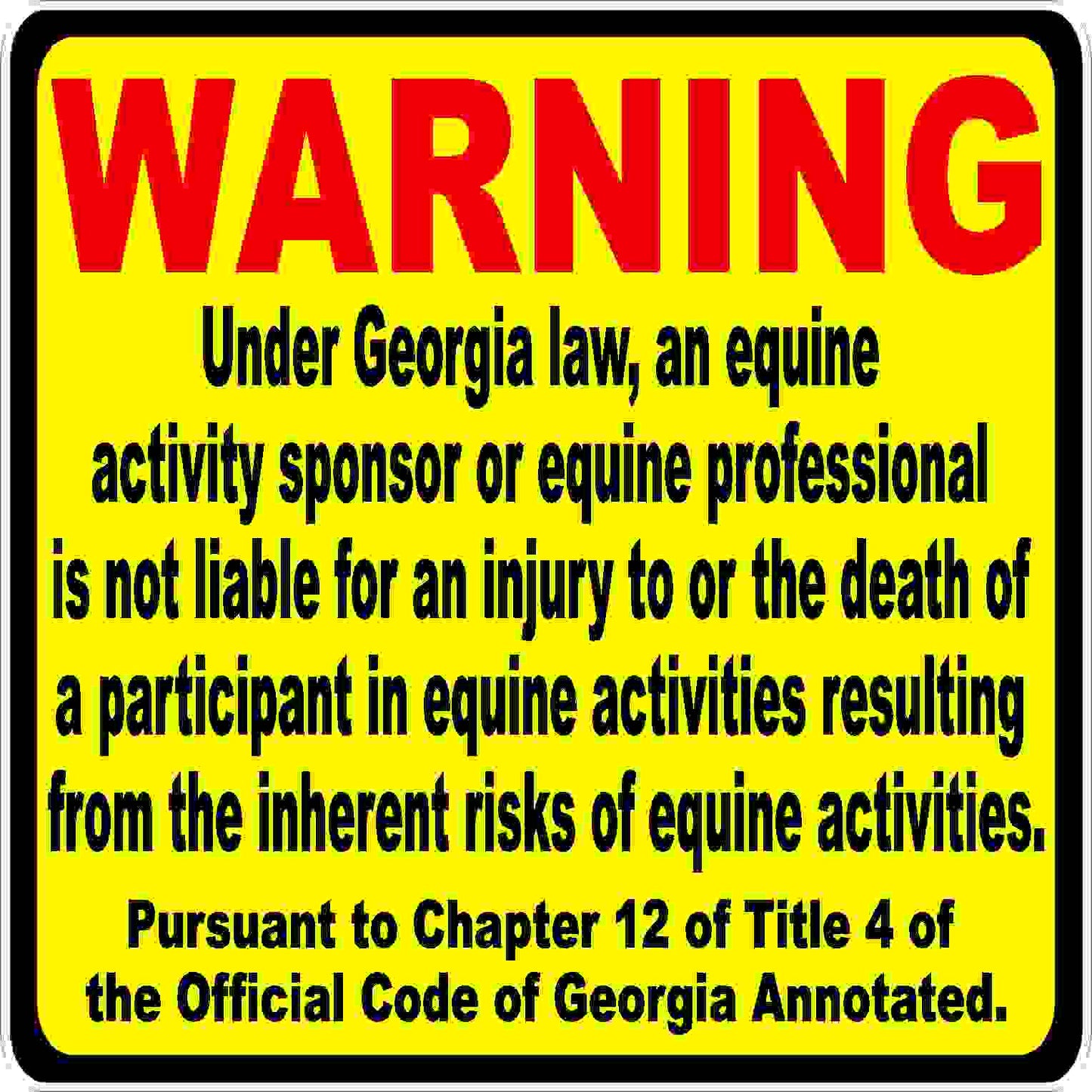 Georgia Equine Liability Law Decal
