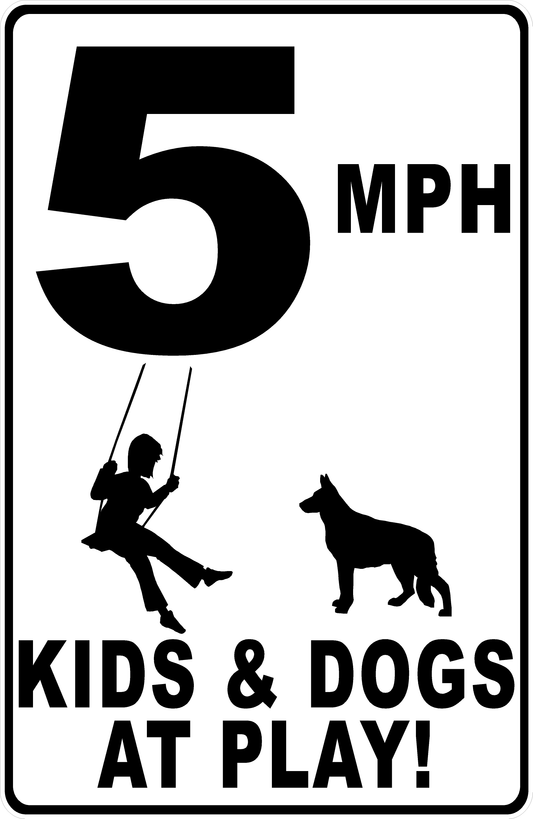MPH Kids & Dogs at Play with Posted Speed Limit Sign