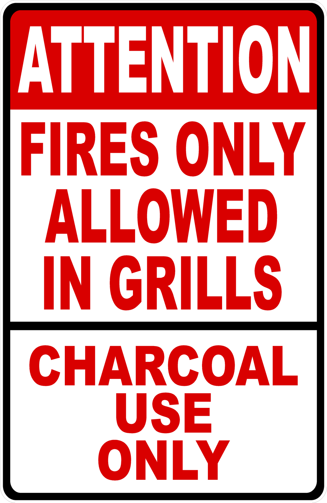 Attention Fires Only Allowed In Grills Charcoal Use Only Sign