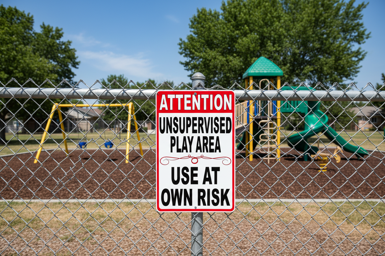 Attention Unsupervised Play Area Use at Own Risk Sign SalaGraphics