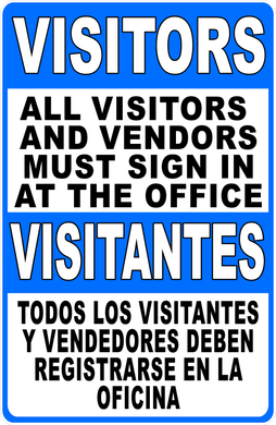 Bilingual All Visitors And Vendors Must Sign In At The Office Sign