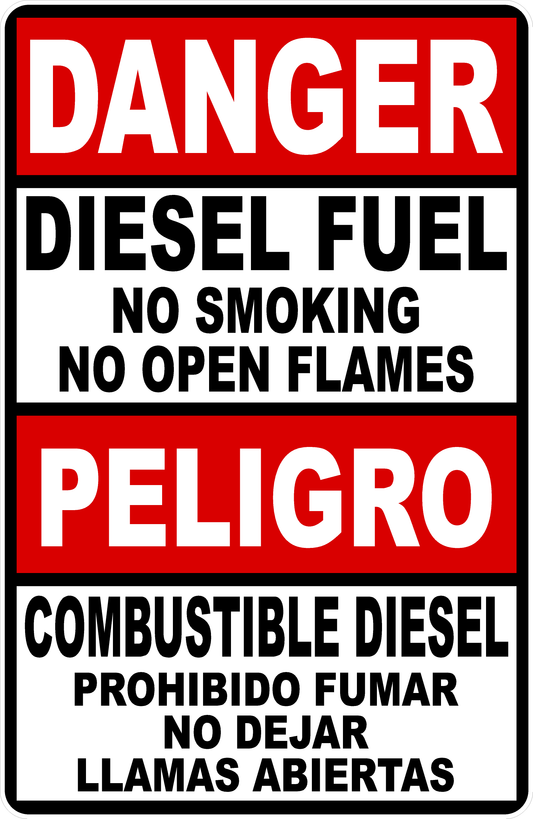 Danger Diesel Fuel No Smoking No Open Flames Bilingual Decal. Multi-Pack