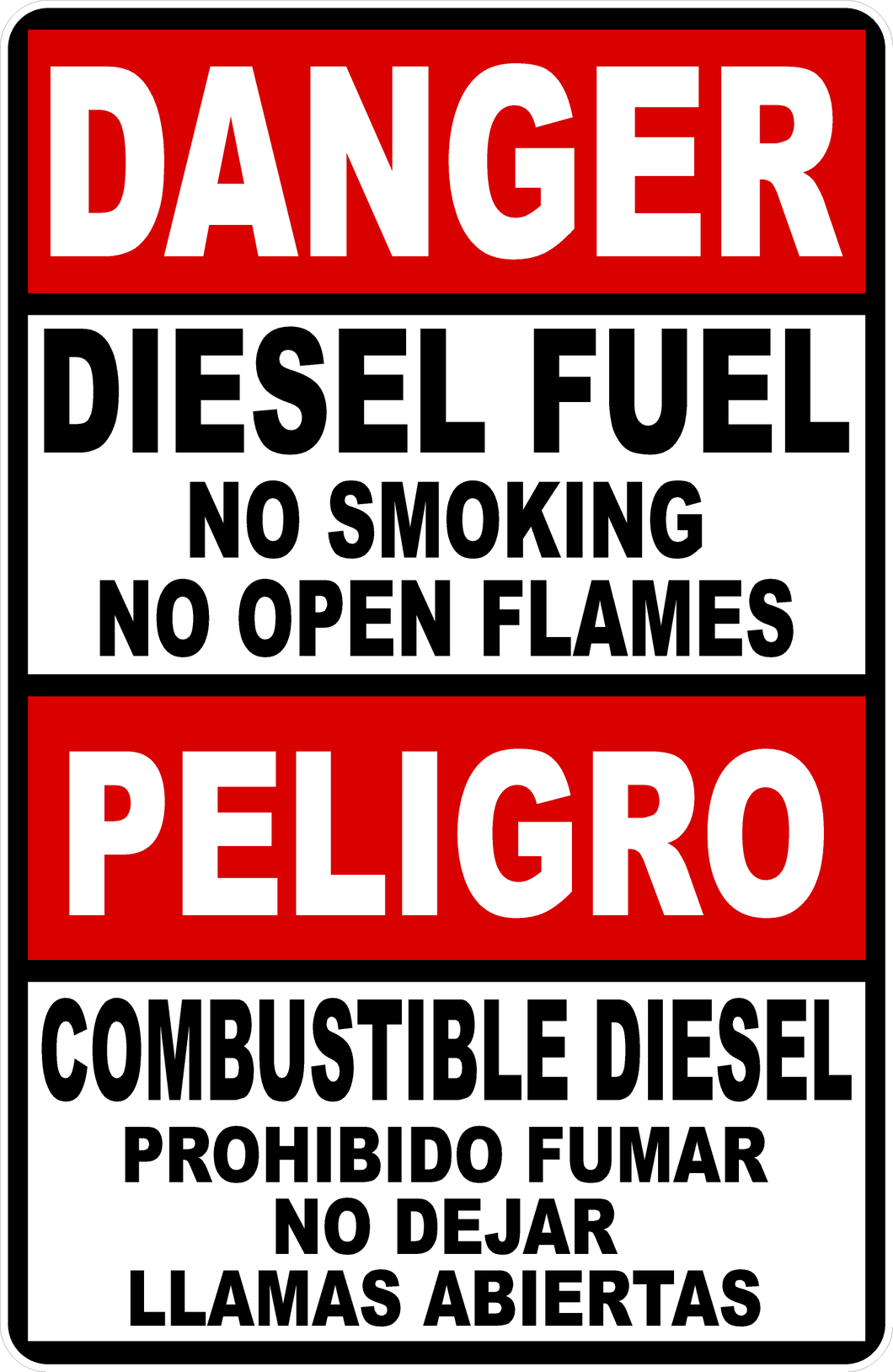 Danger Diesel Fuel No Smoking No Open Flames Bilingual Decal Multi-Pack