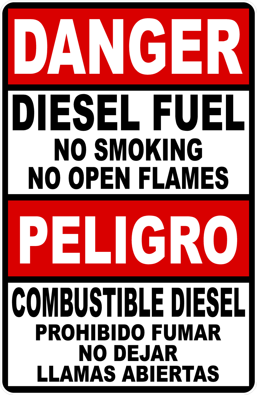 Danger Diesel Fuel No Smoking No Open Flame Bilingual Decal Multi-Pack
