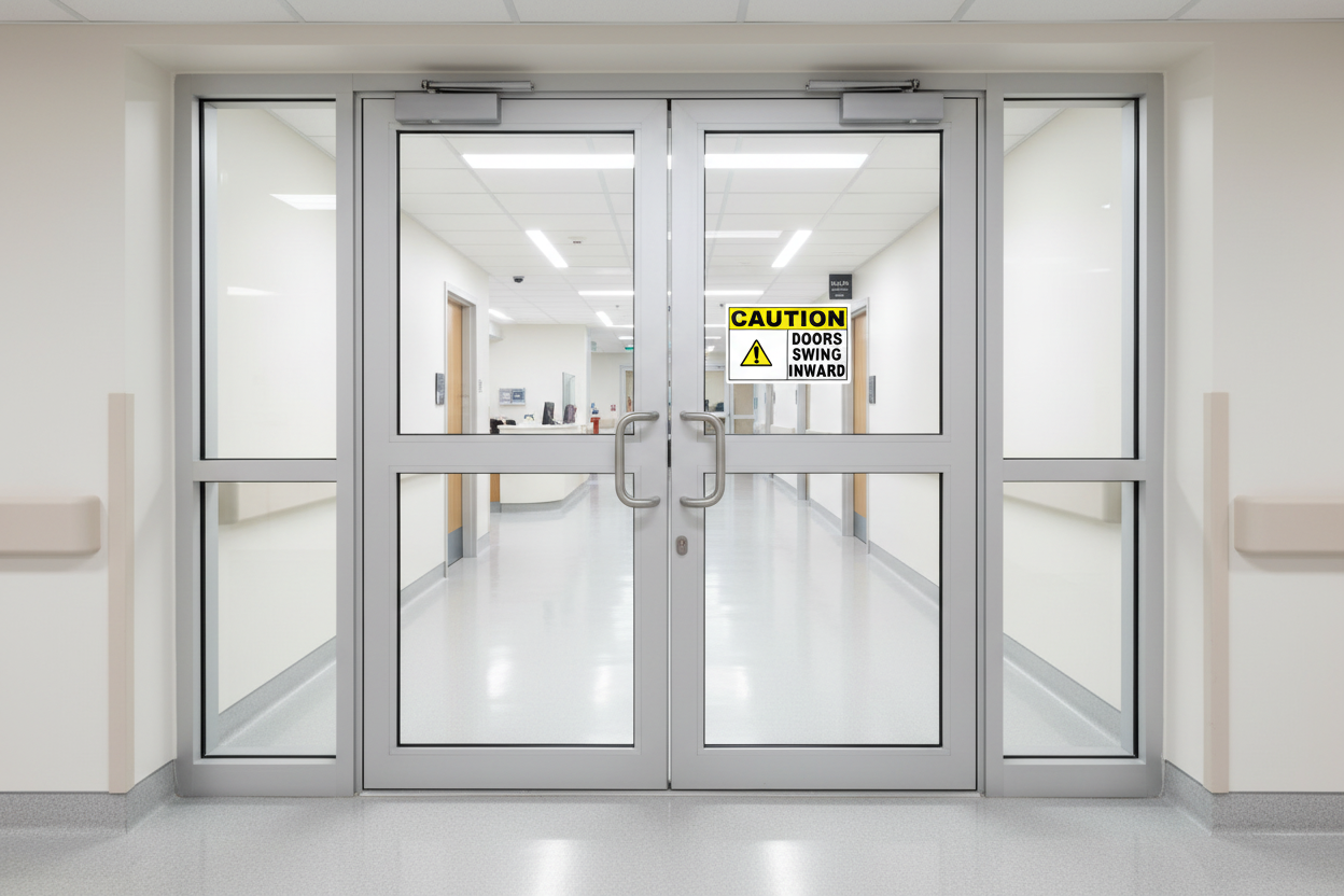 Caution Doors Swing Inward Decal by Sala Graphics