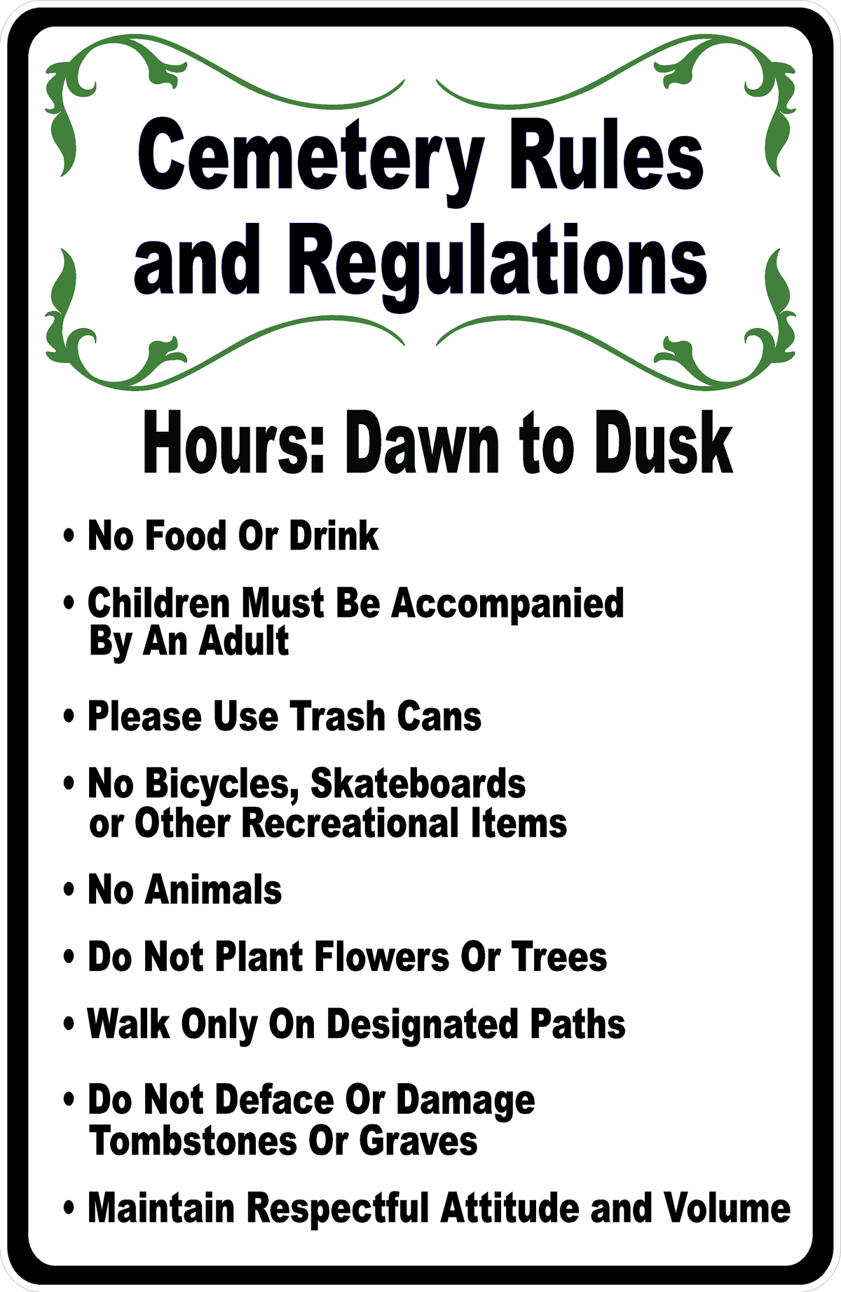 Cemetery Rules and Regulations Sign – signs by salagraphics