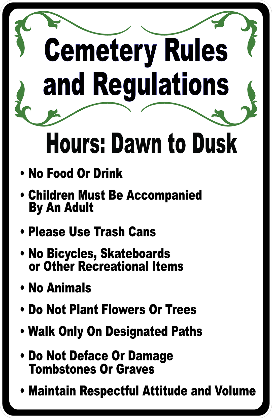 Cemetery Signage Examples Cemetery Rules and Regulations Sign – Signs by SalaGraphics