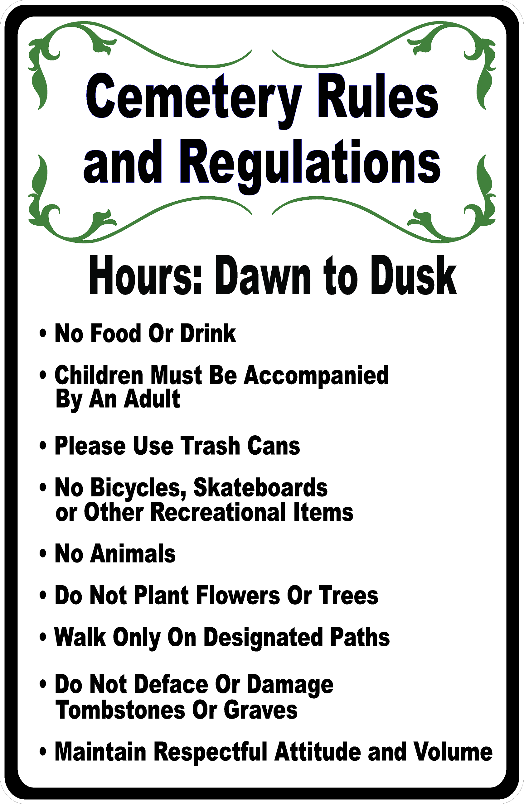 Cemetery Signage Examples Cemetery Rules and Regulations Sign – Signs by SalaGraphics
