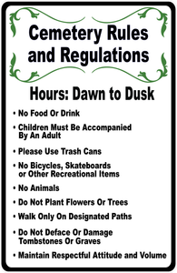 Cemetery Rules and Regulations Sign