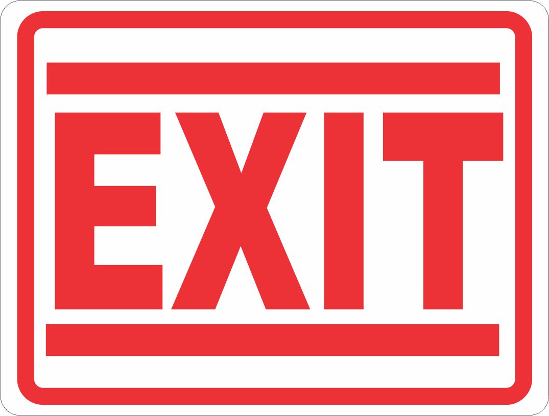 Red 'EXIT' sign with white background