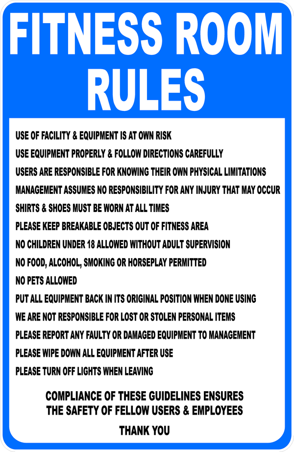 Fitness Room Rules Sign – signs by salagraphics
