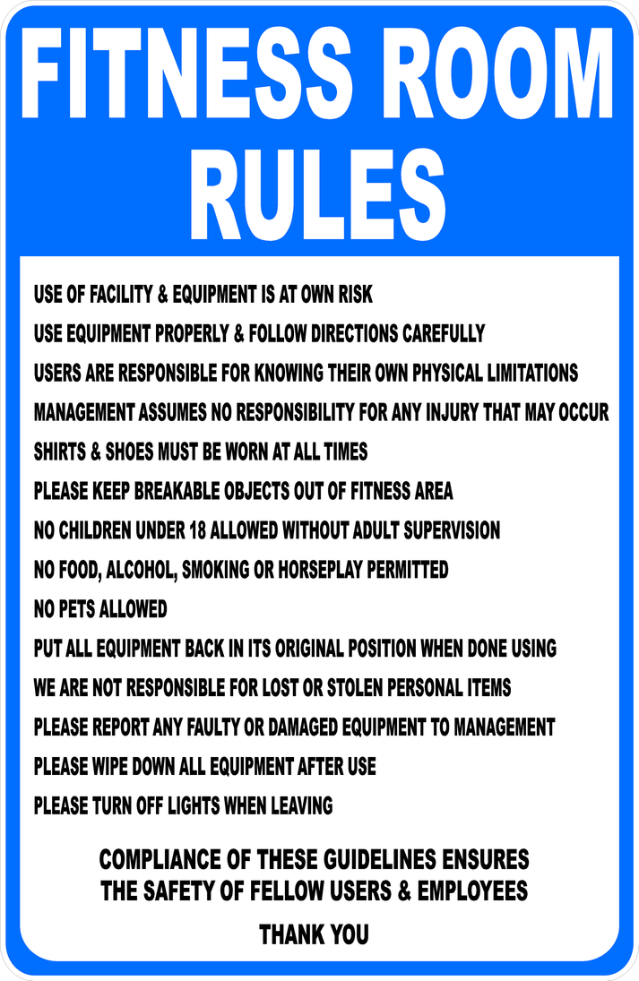 Fitness Room Rules Sign – signs by salagraphics