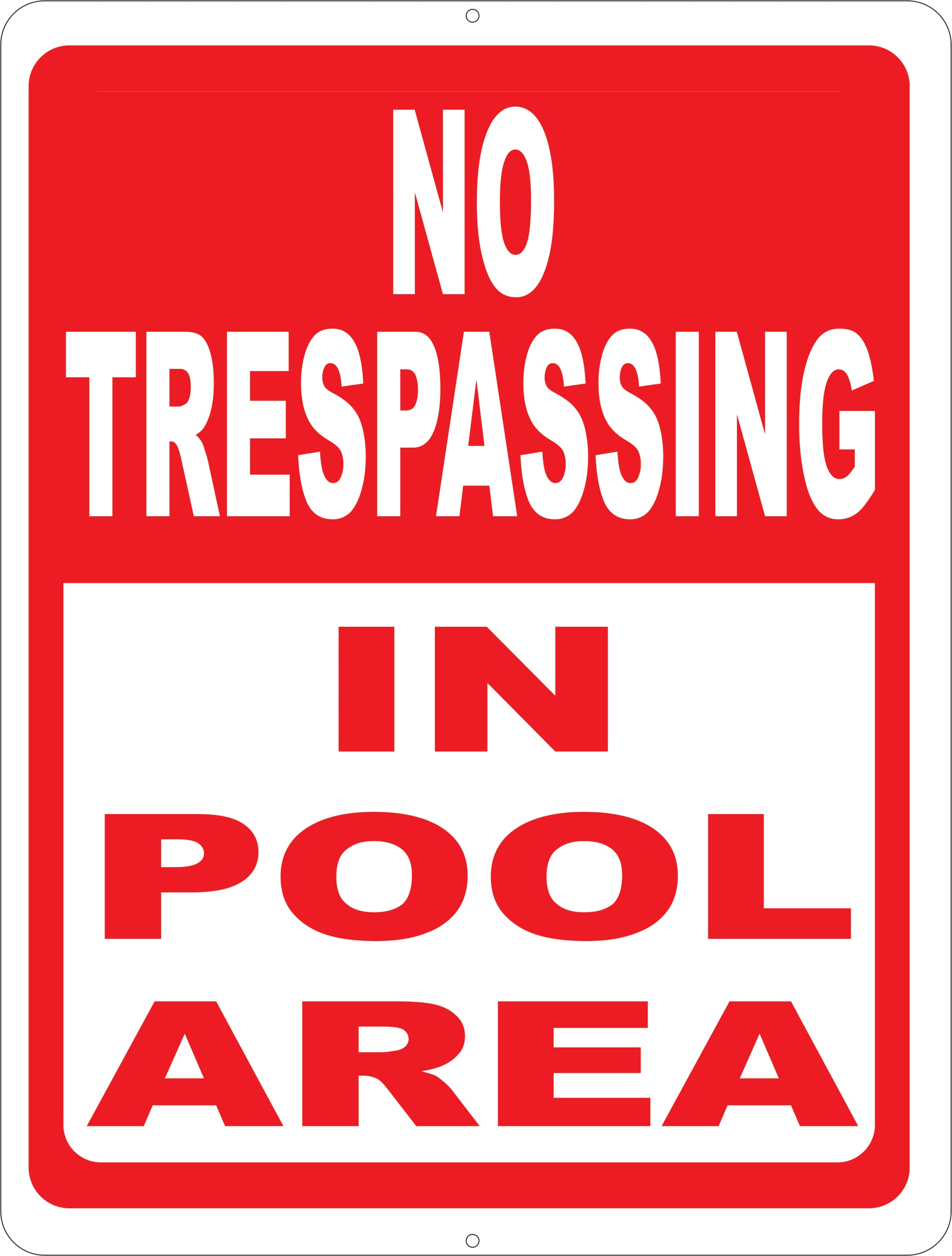 No Trespassing in Pool Area Sign