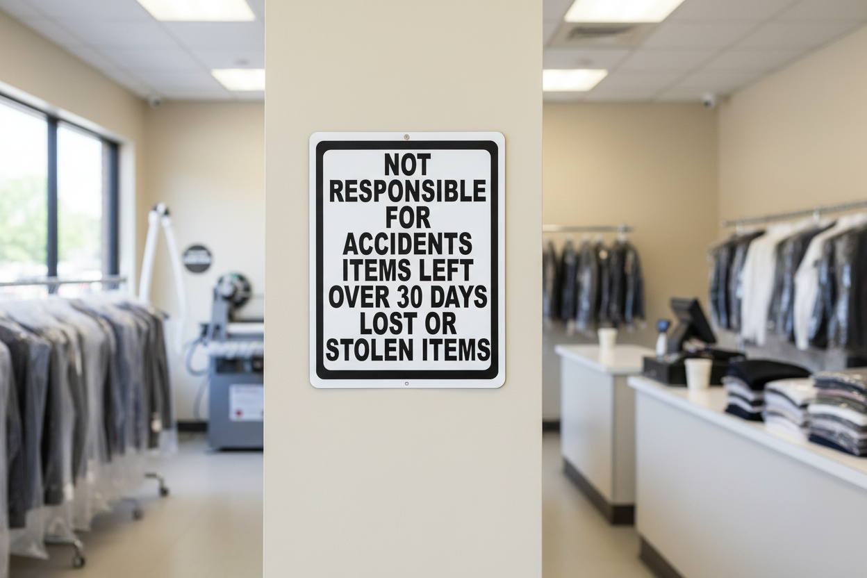 Not Responsible for Accidents, Items Left Over 30 Days, Lost or Stolen Items Sign by Sala Graphics