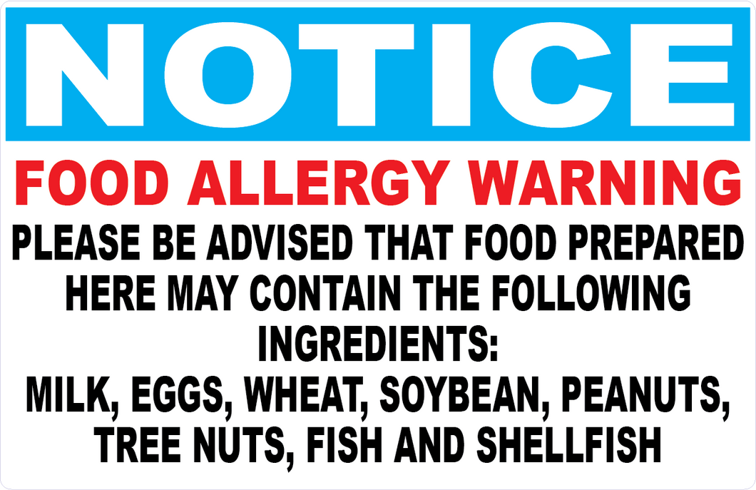 Notice Food Allergy Warning Sign