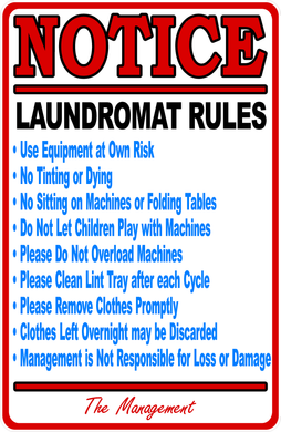 Notice Laundromat Rules Sign English or Spanish