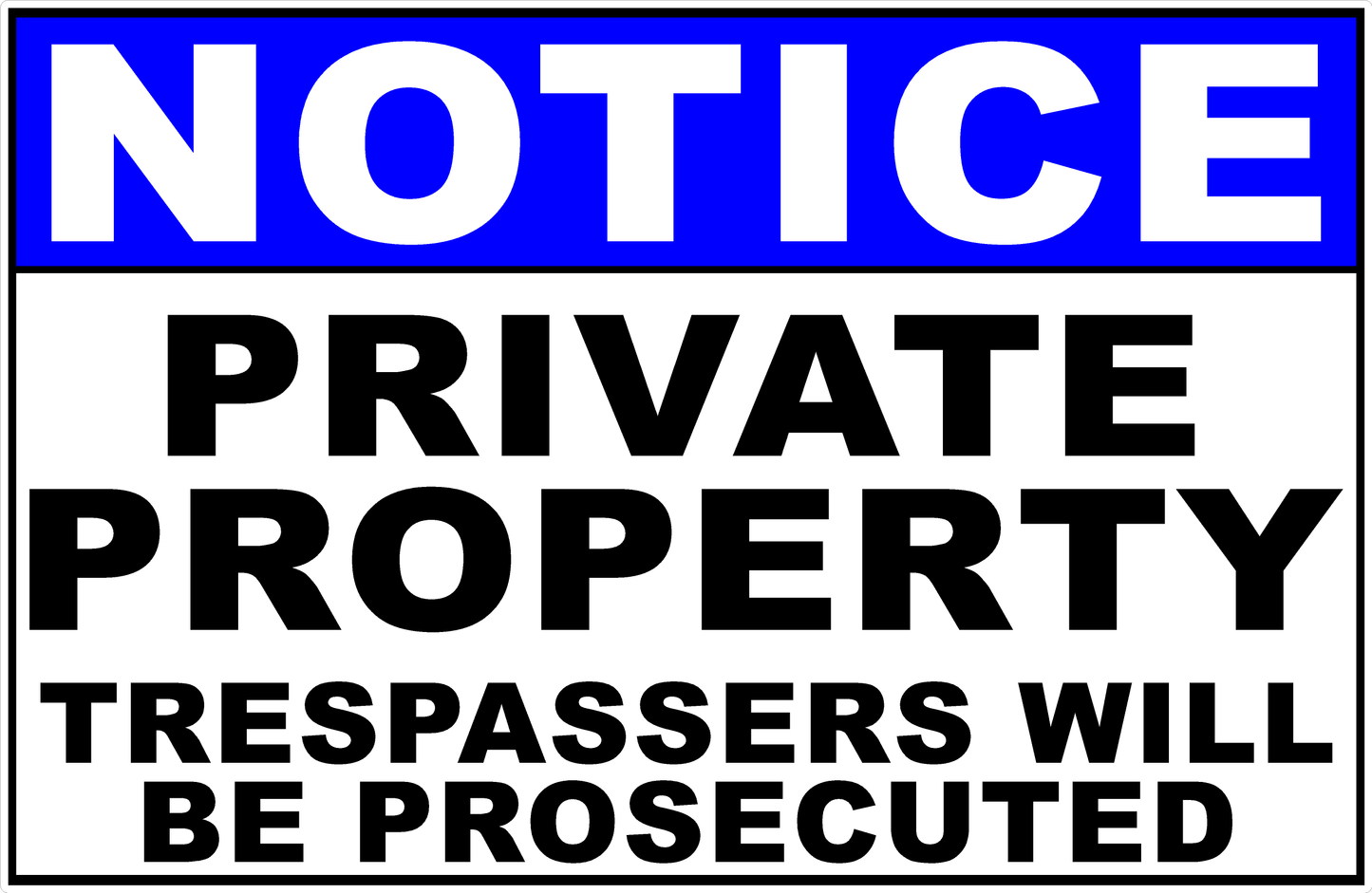 Notice Private Property Trespassers Will Be Prosecuted Sign