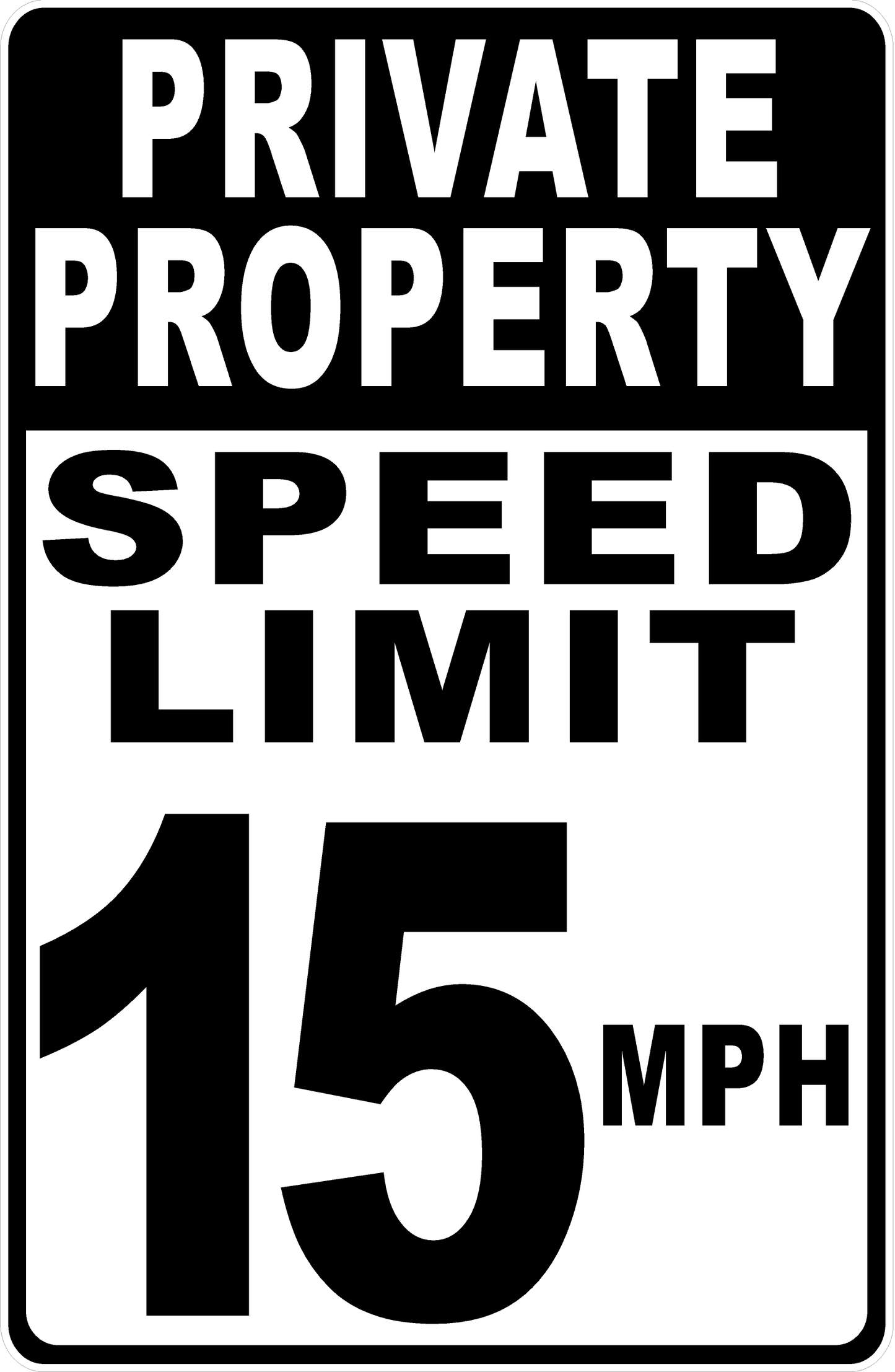 Private Property Speed Limit 15 MPH Sign