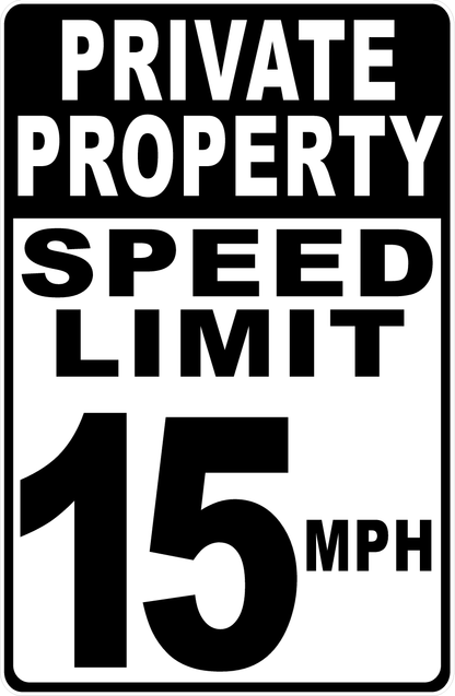 Private Property Speed Limit 15 MPH Sign