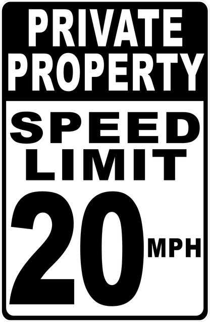 Private Property Speed Limit 20 MPH Sign