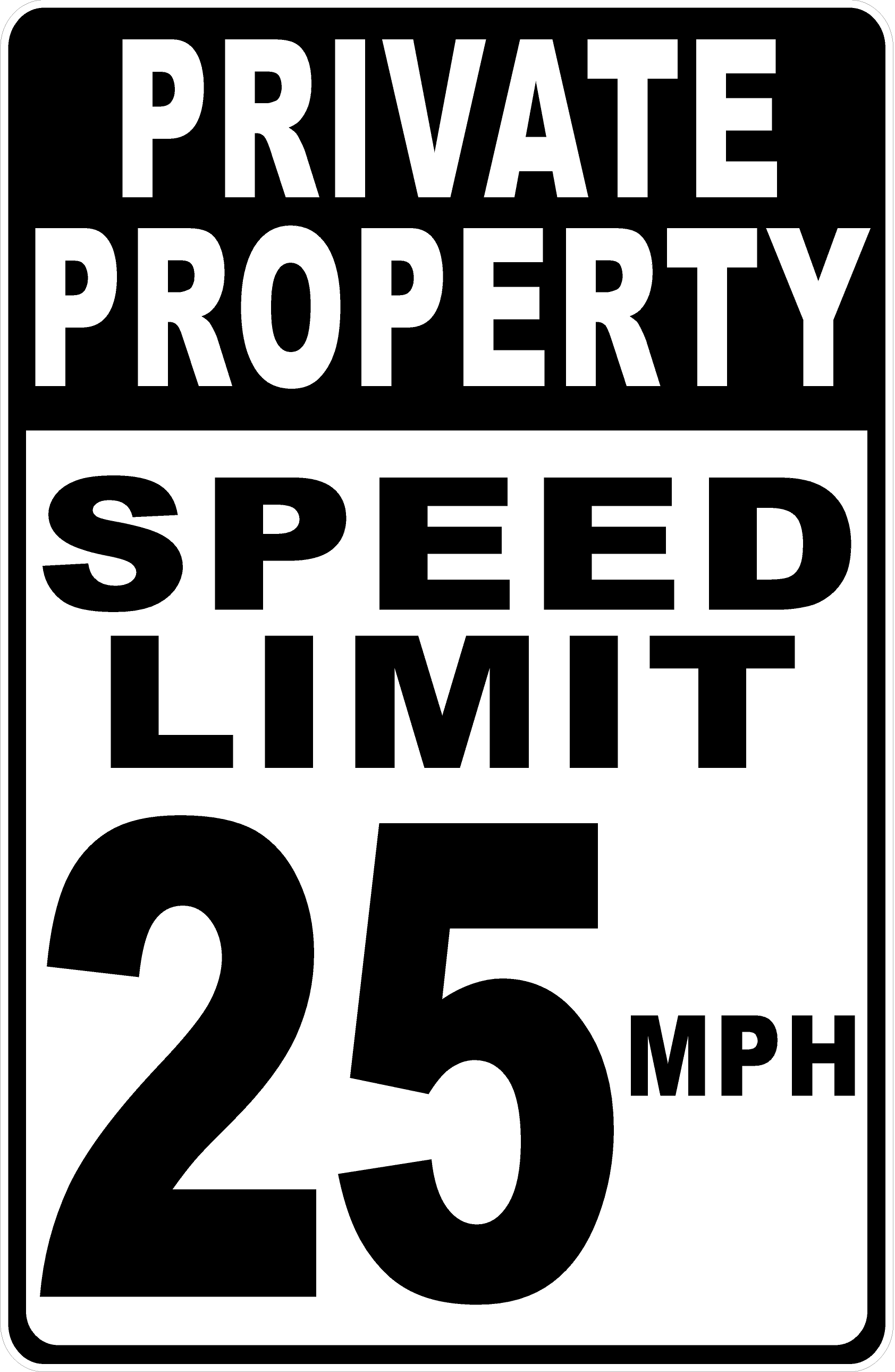 Private Property Speed Limit 25 MPH Sign