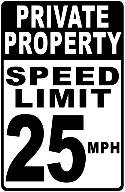 Private Property Speed Limit 25 MPH Sign