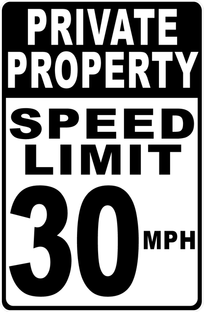 Private Property Speed Limit 30 MPH Sign