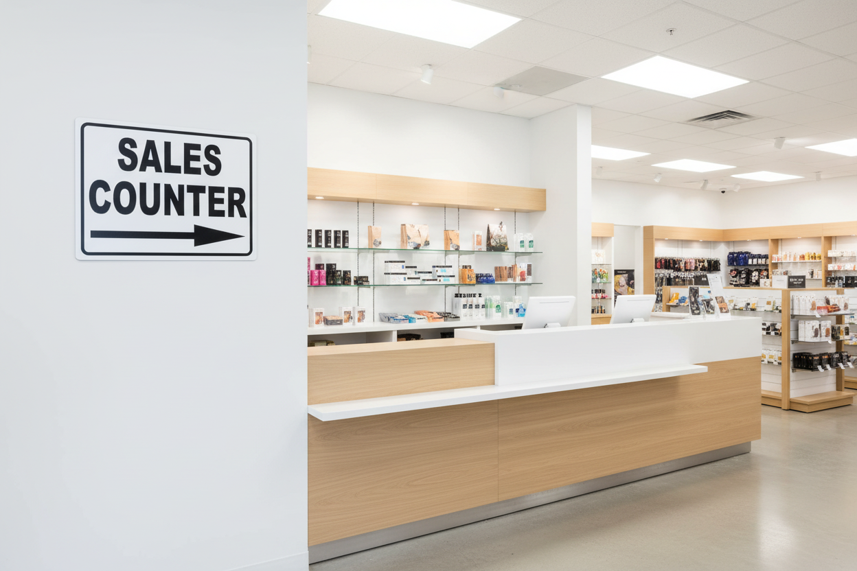 Sales Counter with Right Arrow Sign Sala Graphics