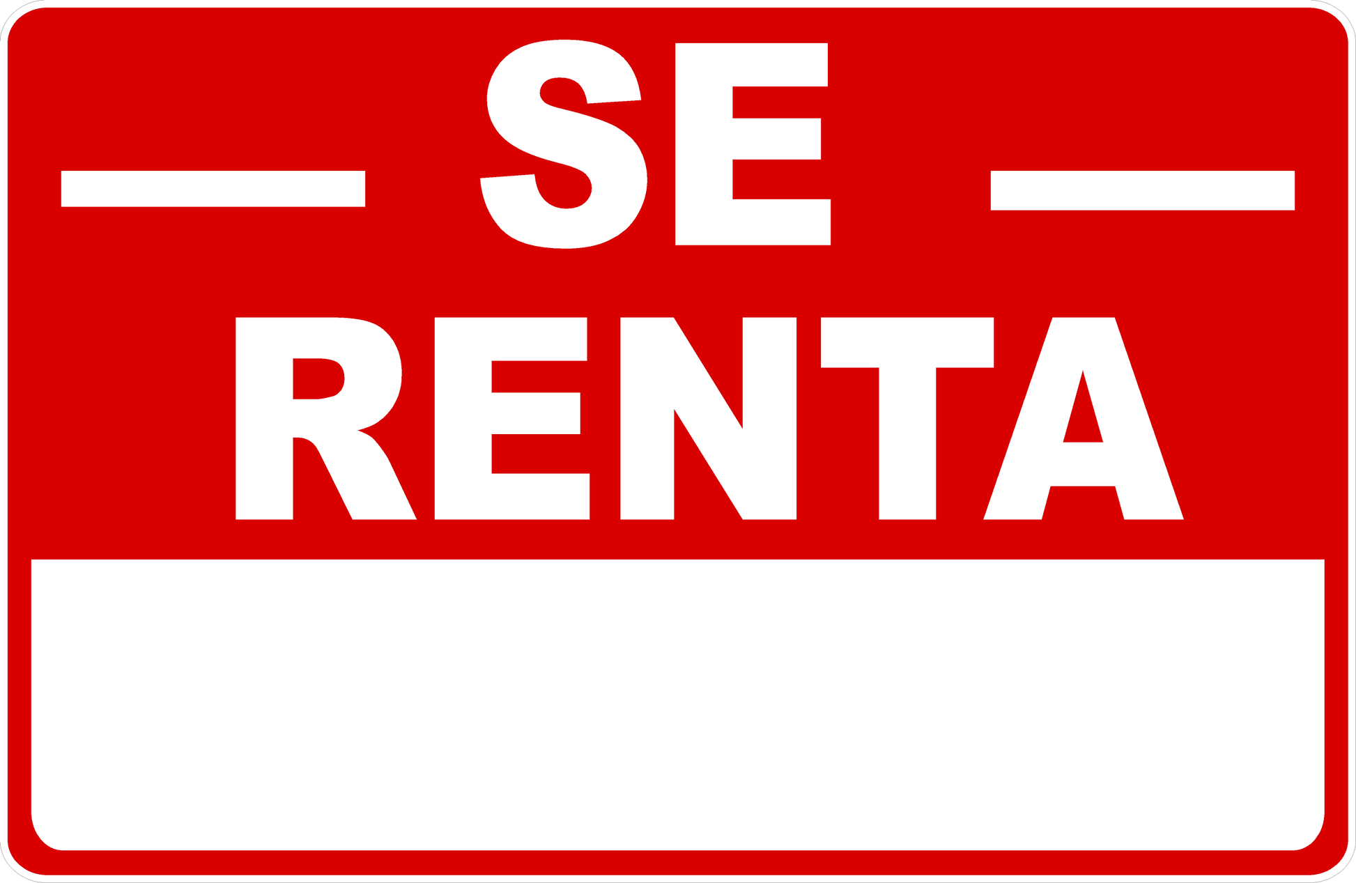 Red sign with 'SE RENTA' text on a white background