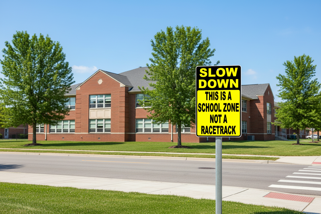 Slow Down This is a School Zone Not a Racetrack Sign by Sala Graphics