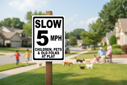 Slow 5 MPH Children Pets old Folks at Play  Sign Sala Graphics